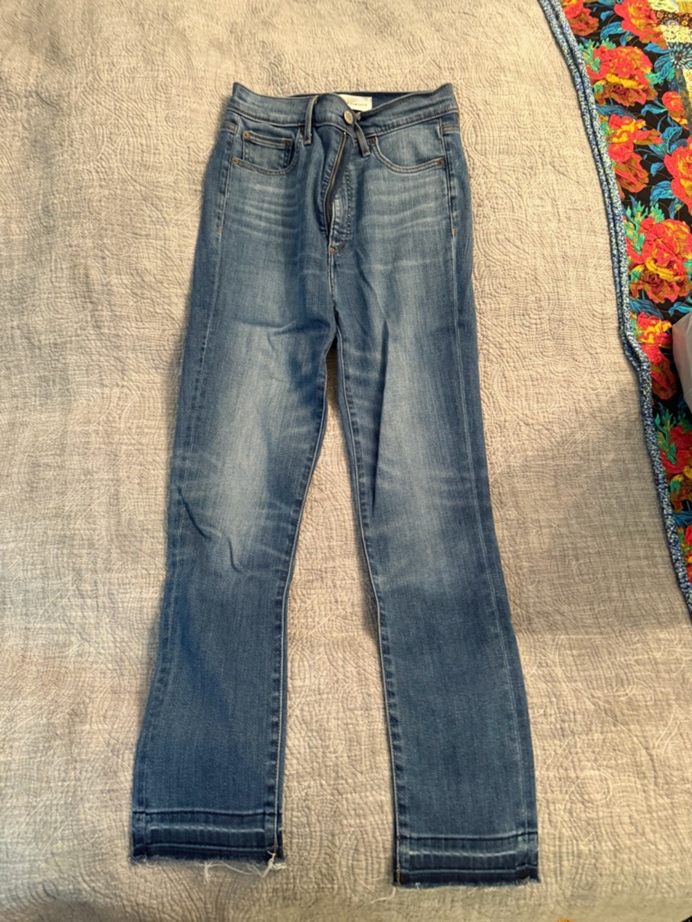 Denim Forum Medium Blue Skinny Crop Jeans